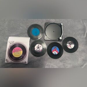 Mini Vinyl Record Coaster Set with Black Turntable -MGK Theme